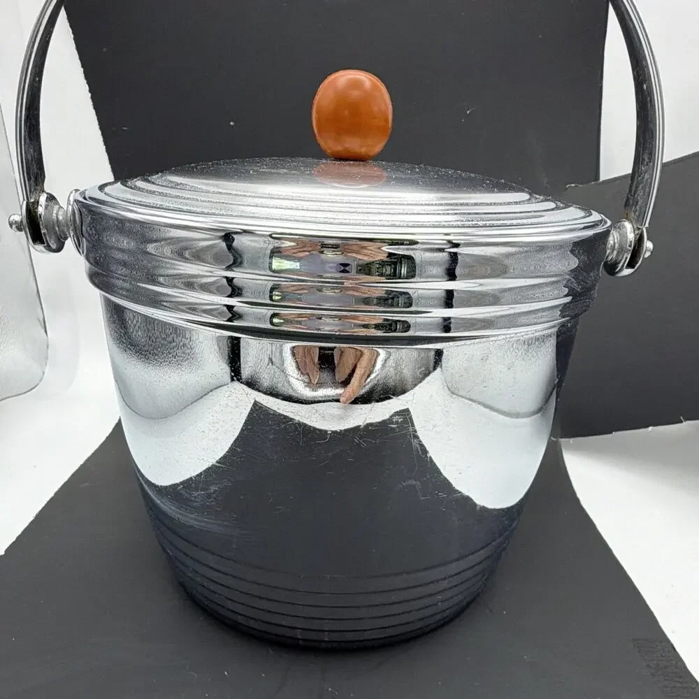 Manning Bowman & Co Silver Metal Ice Bucket w/ Lid & Handle MCM MPN 734F
